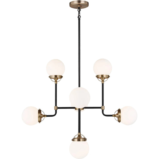Cafe Eight Light Small Chandelier by Visual Comfort & Co. in satin brass. Made from steel in a unique style.