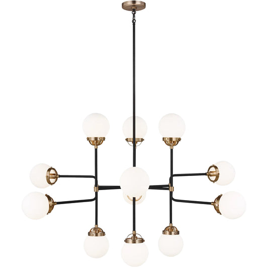 Cafe Twelve Light Large Chandelier by Visual Comfort & Co. in satin brass. Made from steel in a unique style.