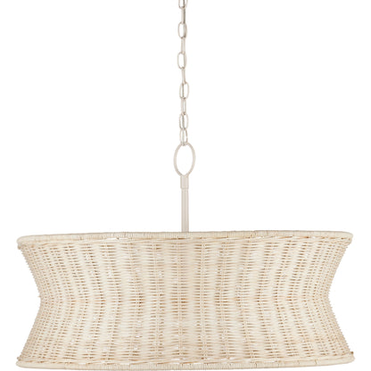 Phebe Chandelier by Currey and Company in bleached natural, vanilla. Made from rattan, wrought iron in a cottage & farmhouse style.