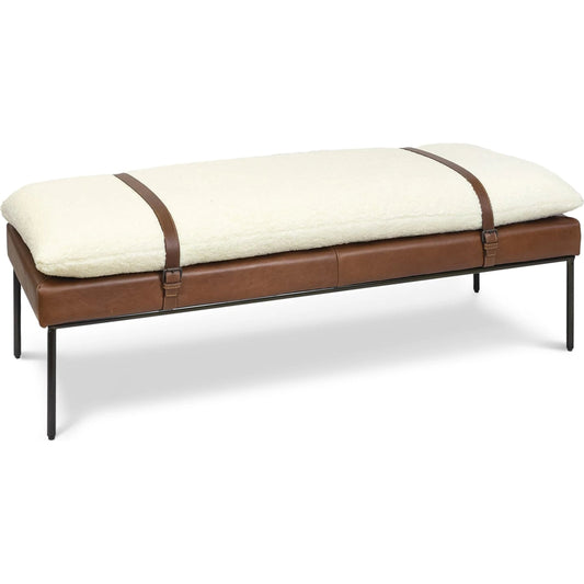 Aspen Leather and Boucle Faux Wool Bench by Regina Andrew in white, brown. Made from fabric in a unique style.