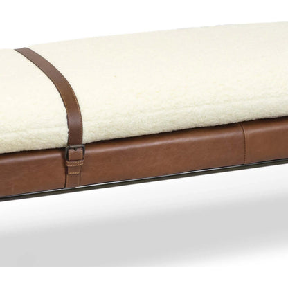 Aspen Leather and Boucle Faux Wool Bench by Regina Andrew in white, brown. Made from fabric in a traditional style.