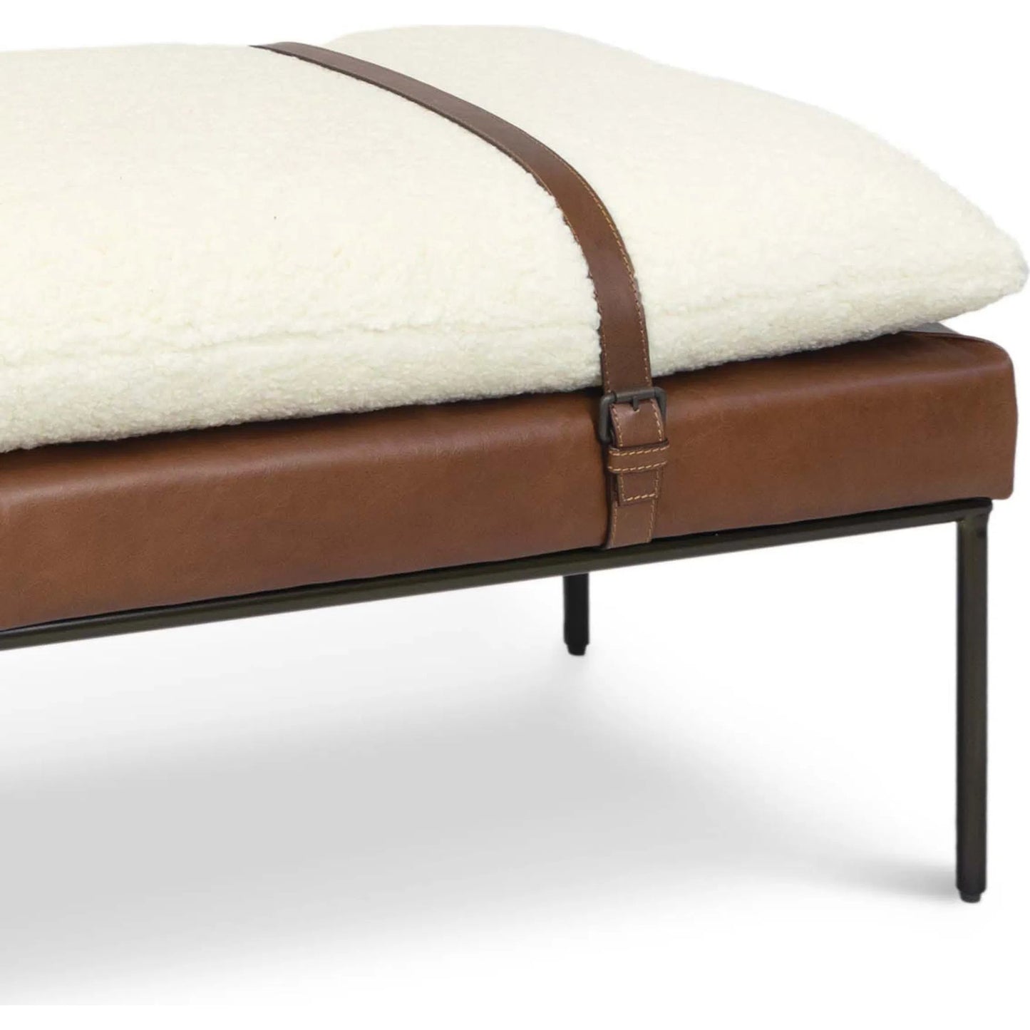 001 SI-2262866 | Closeup | Aspen Leather and Boucle Faux Wool Bench by Regina Andrew in white, brown. Made from fabric in a traditional style.