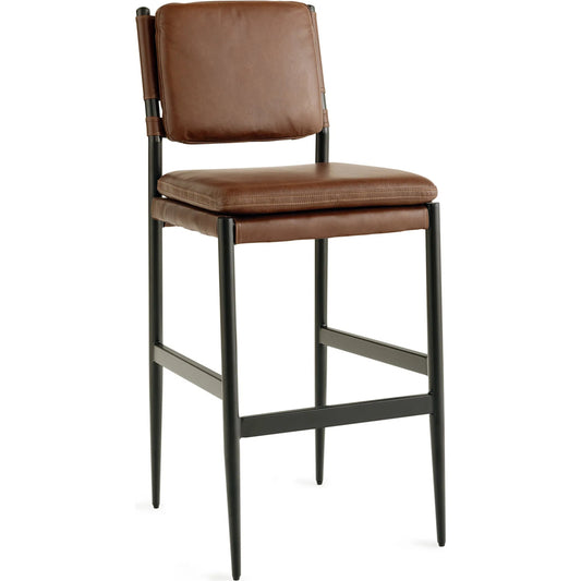 Nash Leather Bar Stool by Regina Andrew in brown. Made from leather in a traditional style.