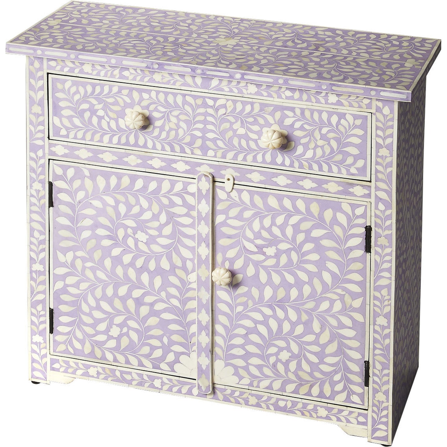 001 O-BUTLER-3203070 | Additional Silo | Vivienne Lavender Bone Inlay Console Chest by Butler Specialty Company in purple and heritage. Made from select wood solids, mdf, bone in a modern style.