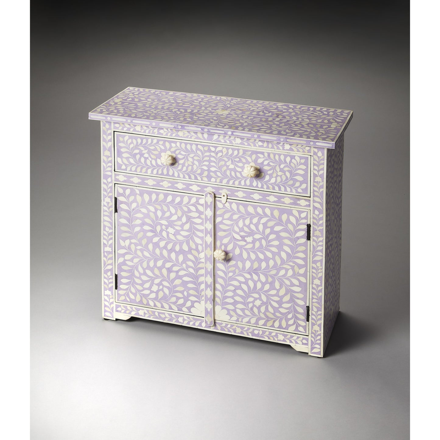 002 O-BUTLER-3203070 | Additional Silo | Vivienne Lavender Bone Inlay Console Chest by Butler Specialty Company in purple and heritage. Made from select wood solids, mdf, bone in a modern style.