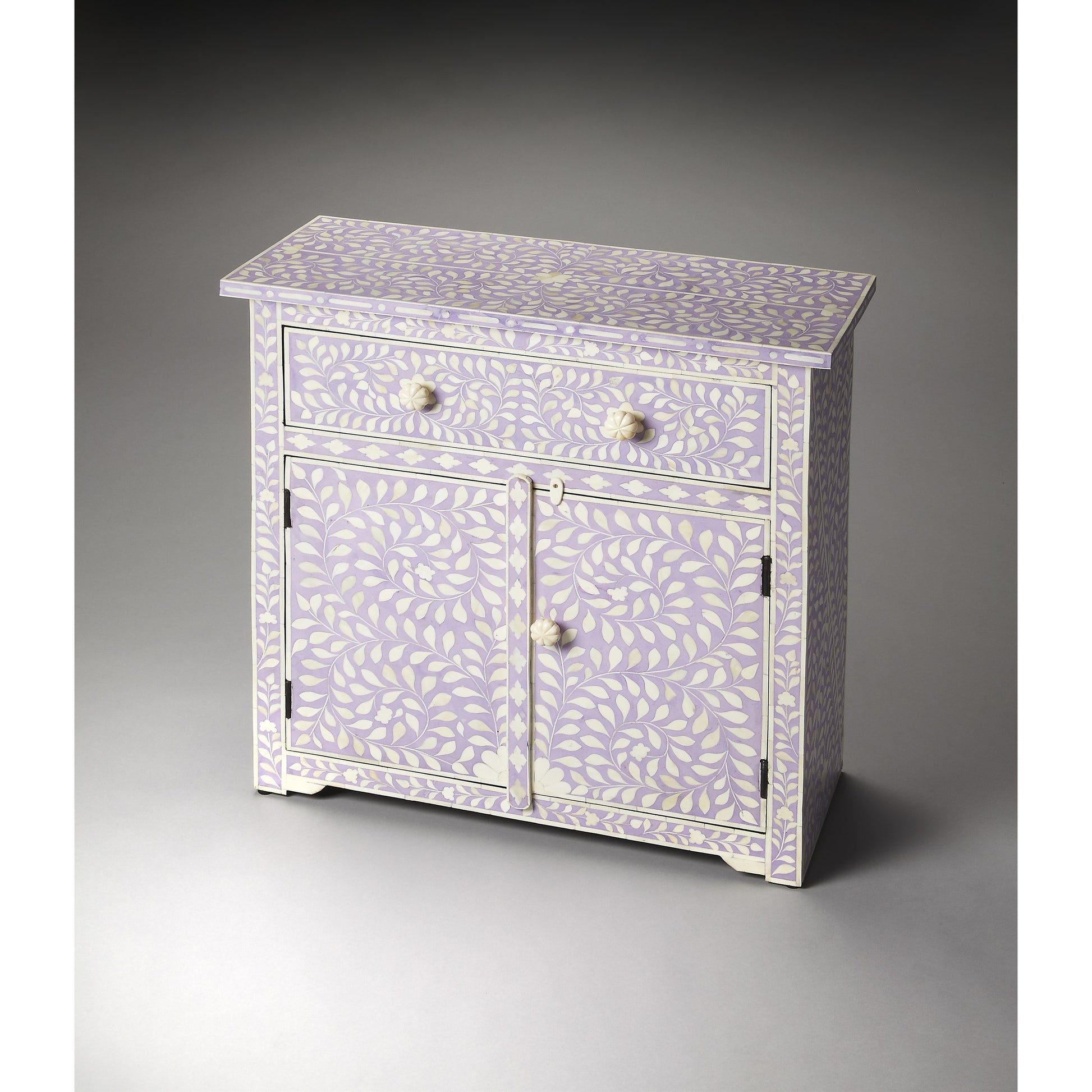 Vivienne Lavender Bone Inlay Console Chest by Butler Specialty Company in purple and heritage. Made from select wood solids, mdf, bone in a modern style.