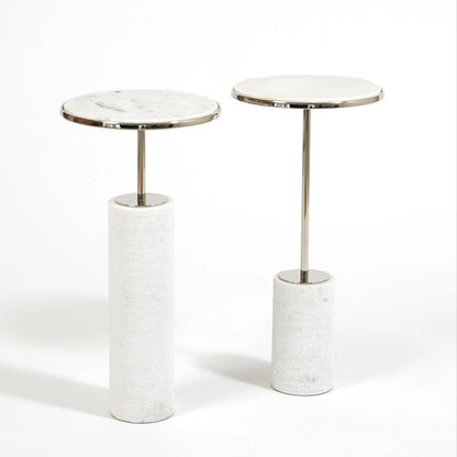 Tall Cored Marble Table by Global Views. Made from brass, marble in a transitional style.
