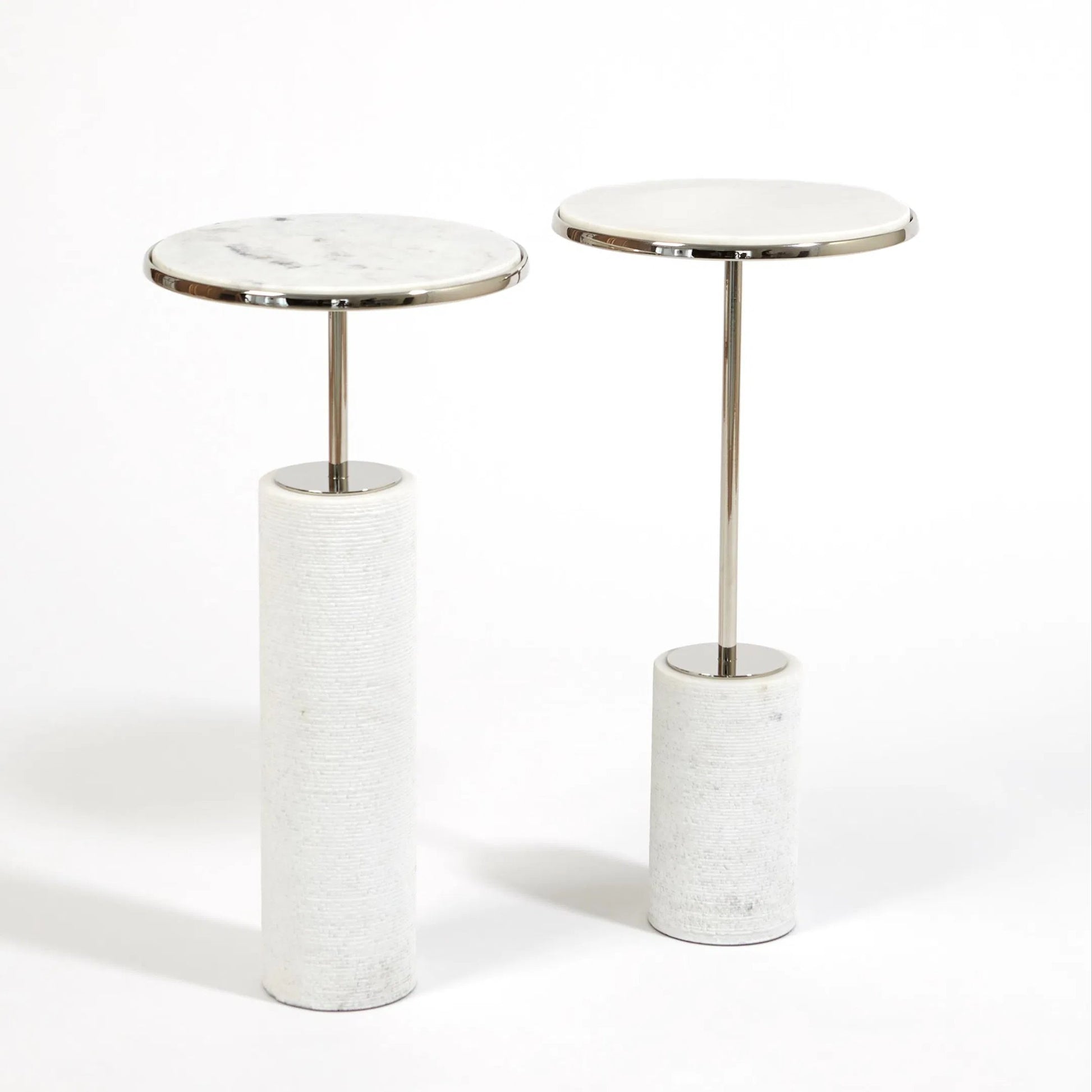 Tall Cored Marble Table by Global Views. Made from brass, marble in a transitional style.