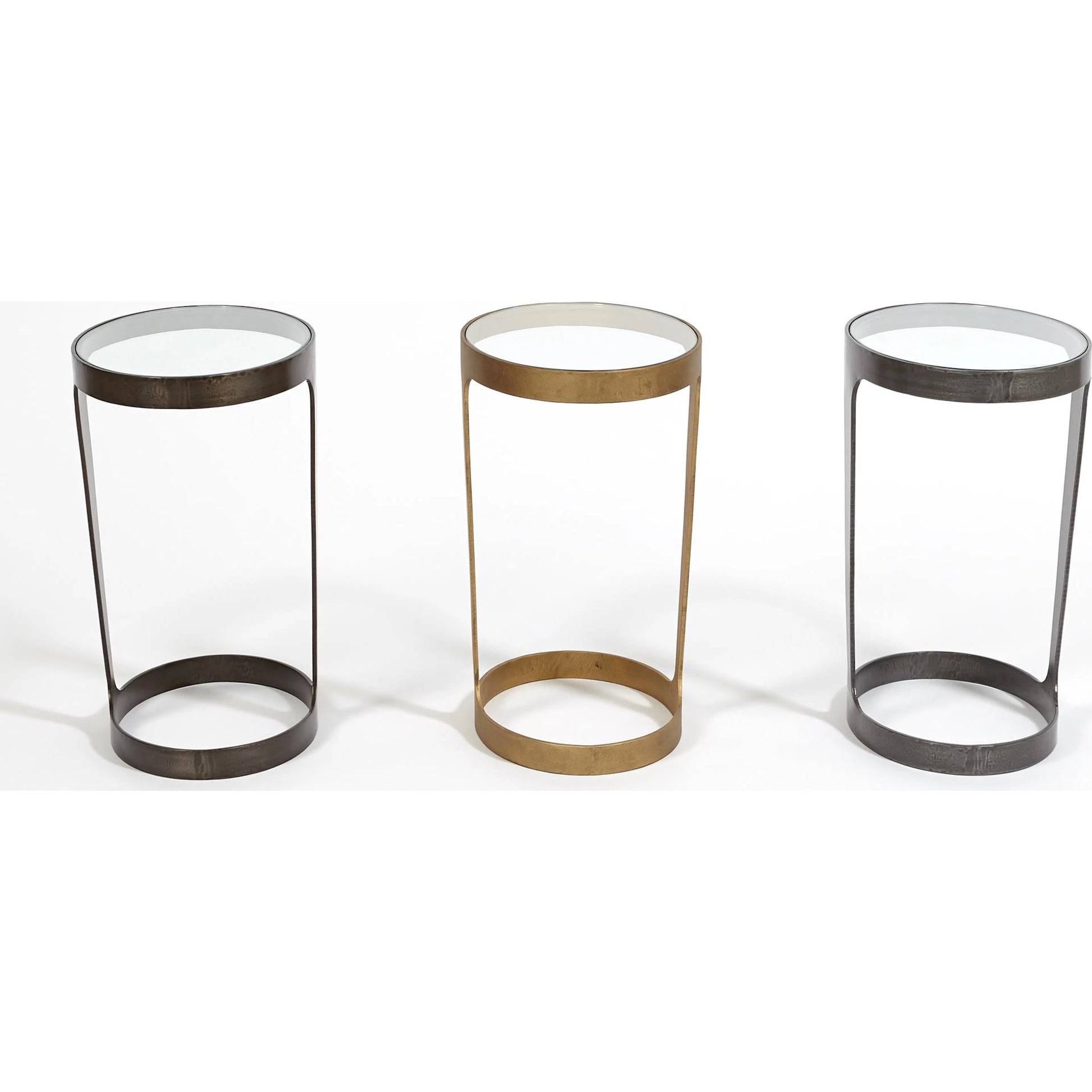 Oslo Accent Table by Global Views in gold. Made from iron, tempered glass in a eclectic & global style.