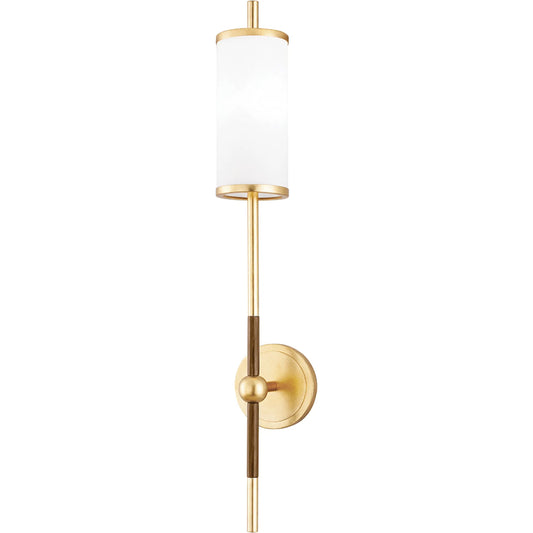 Sage Wall Sconce by Corbett in vintage gold leaf. Made from steel in a modern style.