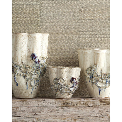 Octopus Vase by Currey and Company in cream, reactive blue. Made from ceramic in a coastal style.