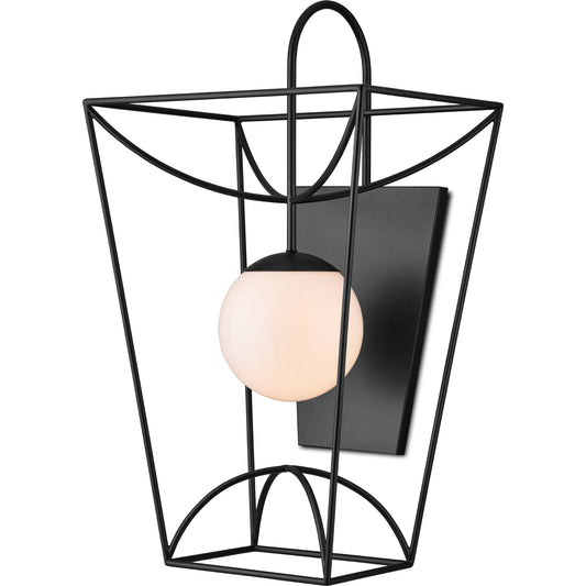Rochefort Wall Sconce by Currey and Company in black, white. Made from metal, glass in a modern style.