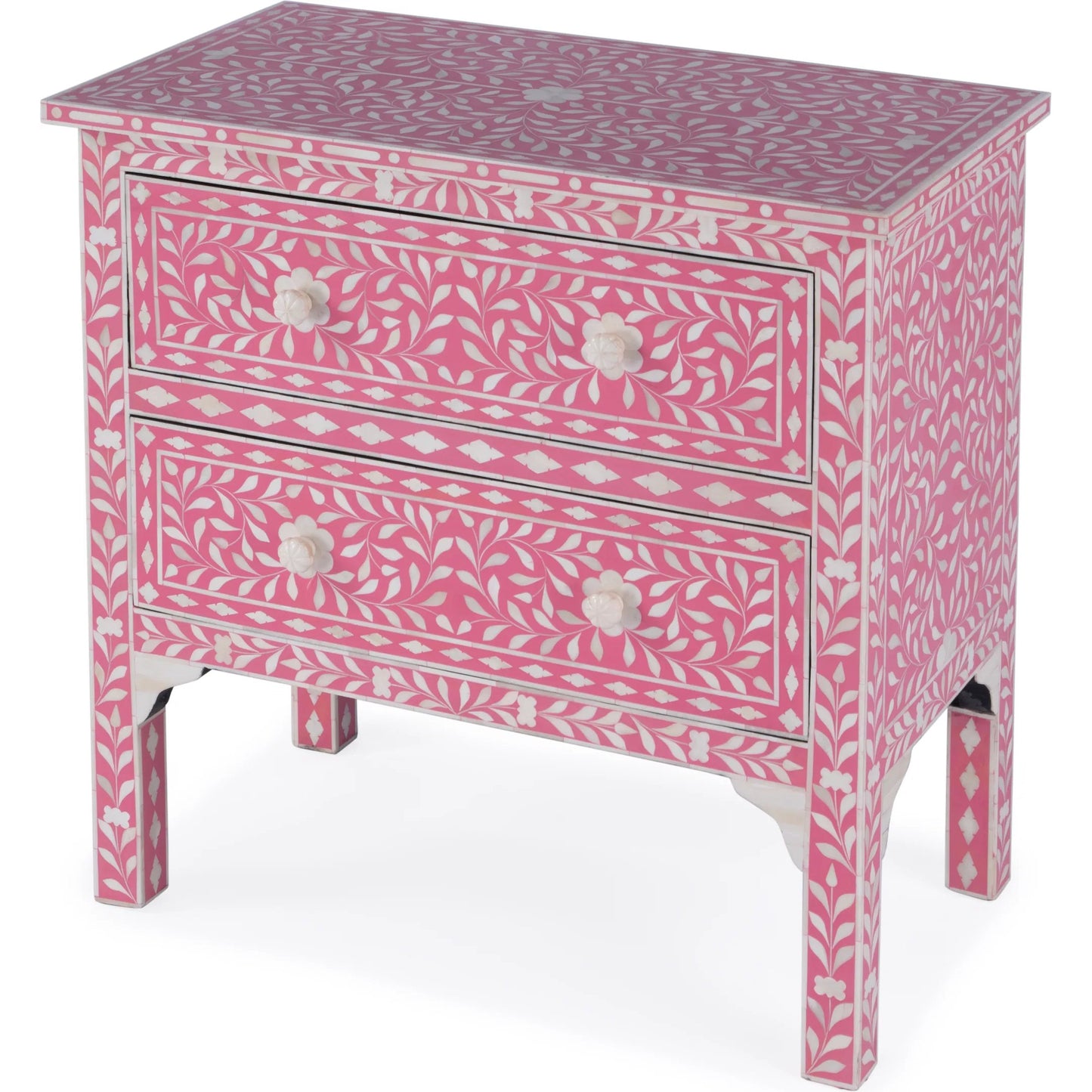 001 O-BUTLER-3224070 | Primary Silo | Vivienne Pink Bone Inlay Accent Chest by Butler Specialty Company in pink and heritage. Made from select wood solids, mdf, bone in a modern style.
