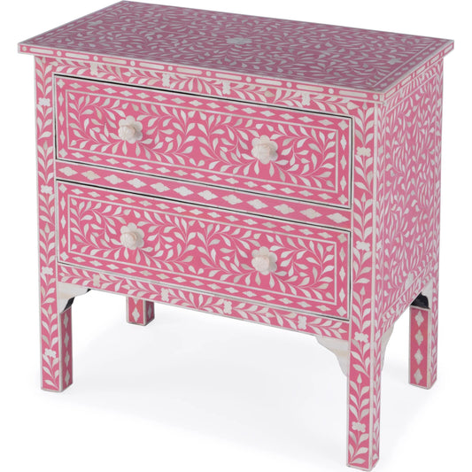Vivienne Pink Bone Inlay Accent Chest by Butler Specialty Company in pink and heritage. Made from select wood solids, mdf, bone in a modern style.