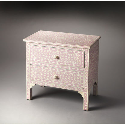 Vivienne Pink Bone Inlay Accent Chest by Butler Specialty Company in pink and heritage. Made from select wood solids, mdf, bone in a modern style.