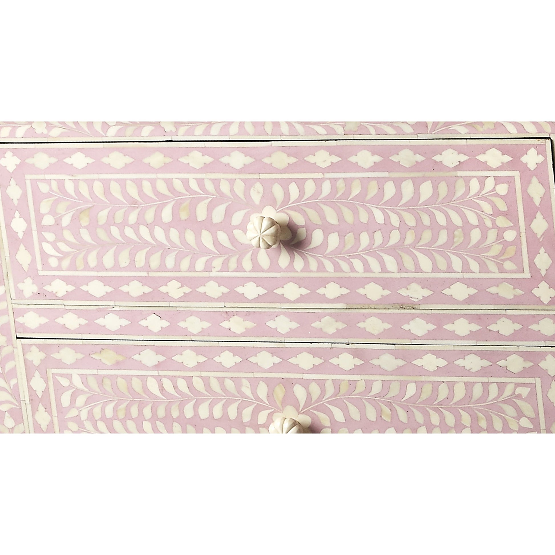 Vivienne Pink Bone Inlay Accent Chest by Butler Specialty Company in pink and heritage. Made from select wood solids, mdf, bone in a modern style.