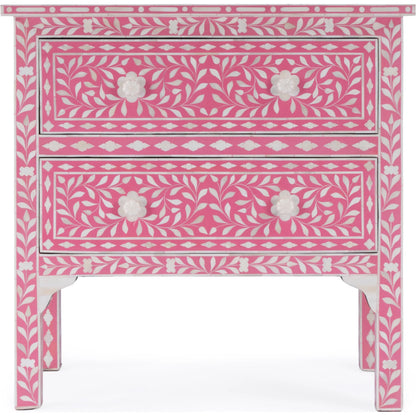 Vivienne Pink Bone Inlay Accent Chest by Butler Specialty Company in pink and heritage. Made from select wood solids, mdf, bone in a modern style.