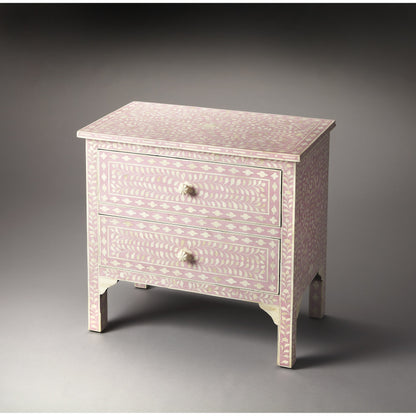 Vivienne Pink Bone Inlay Accent Chest by Butler Specialty Company in pink and heritage. Made from select wood solids, mdf, bone in a modern style.