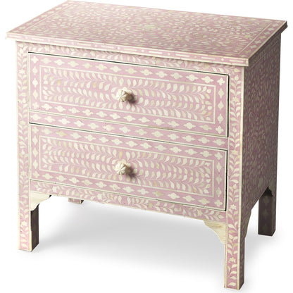 Vivienne Pink Bone Inlay Accent Chest by Butler Specialty Company in pink and heritage. Made from select wood solids, mdf, bone in a modern style.