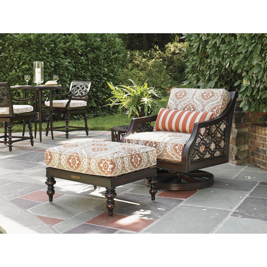 Royal Kahala Black Sands Swivel Rocker Chair by Tommy Bahama Outdoor in taupe, sienna. Made from unique in a transitional style.