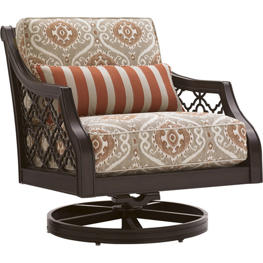 Royal Kahala Black Sands Swivel Rocker Chair by Tommy Bahama Outdoor in taupe, sienna. Made from unique in a transitional style.