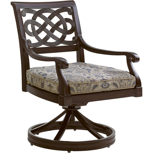 Royal Kahala Black Sands Swivel Rocker Dining Chair by Tommy Bahama Outdoor in natural. Made from unique in a transitional style.