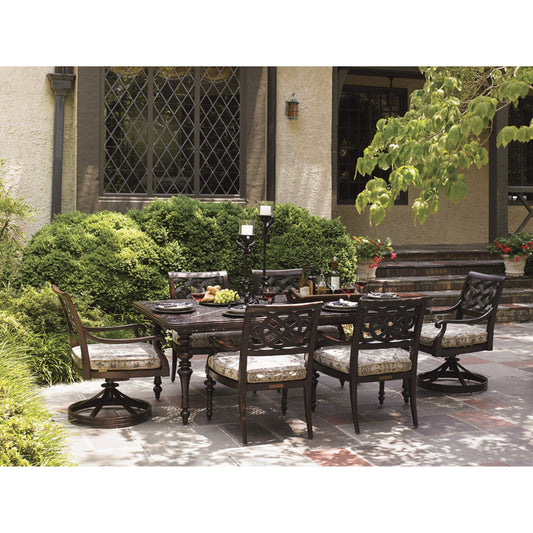 Royal Kahala Black Sands Swivel Rocker Dining Chair by Tommy Bahama Outdoor in natural. Made from unique in a transitional style.
