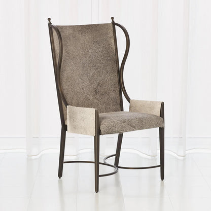 Iron Wing Chair with Grey Hair by Global Views. Made from iron in a modern style.