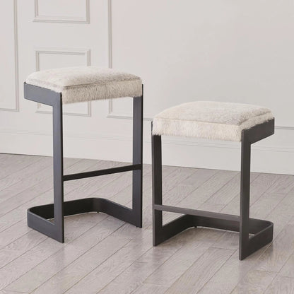 Regan Low Bar Stool with Grey Hair by Global Views. Made from iron in a modern style.
