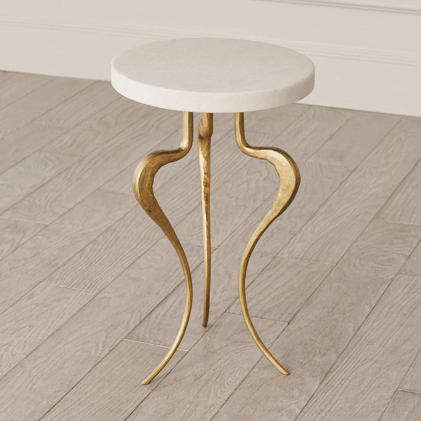 001 SR-702057 | Primary Silo | Silhouette Accent Table by Global Views in antique gold. Made from iron, white honed marble in a eclectic & global style.