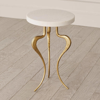 Silhouette Accent Table by Global Views in antique gold. Made from iron, white honed marble in a eclectic & global style.