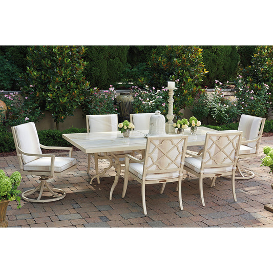 Misty Garden Dining Table With Porcelain Top by Tommy Bahama Outdoor in ivory. Made from unique in a coastal style.