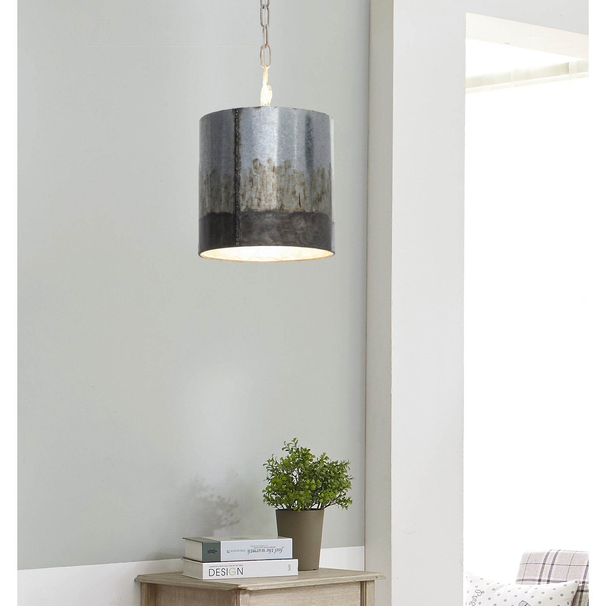 Cannery Mini Pendant by Varaluz in ombre galvanized. Made from ombre galvanized in a modern style.