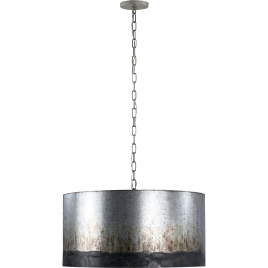 Cannery Drum Pendant by Varaluz in ombre galvanized. Made from ombre galvanized in a modern style.