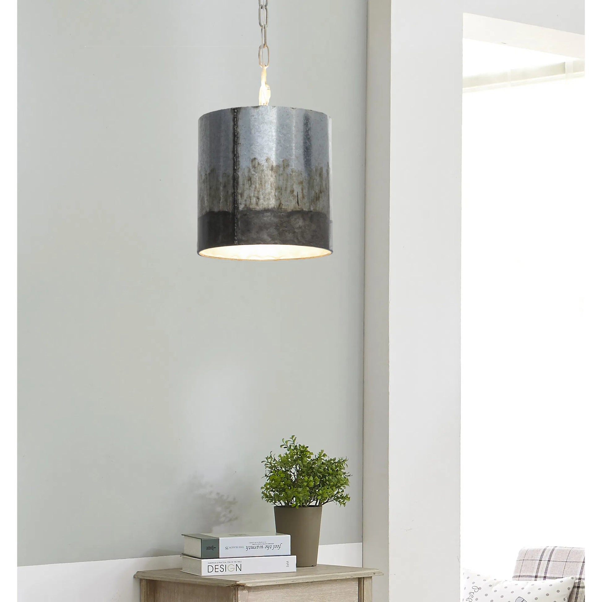 Cannery Mini Pendant by Varaluz in ombre galvanized. Made from ombre galvanized in a modern style.