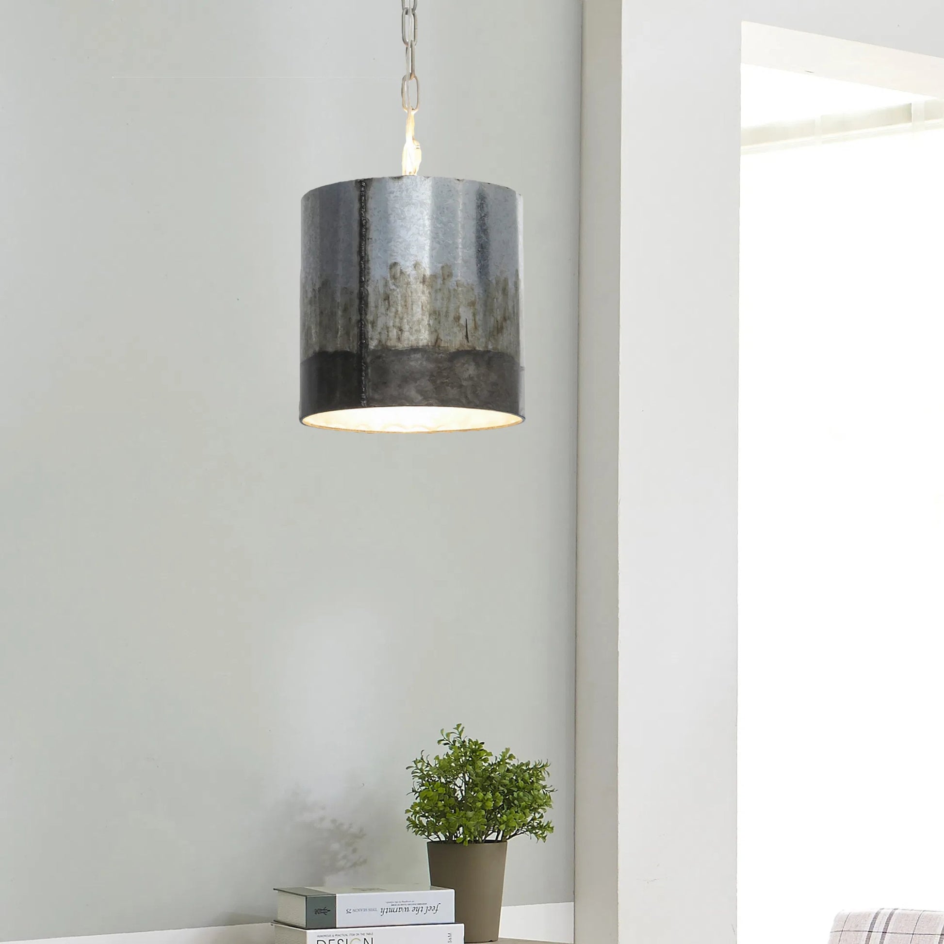 Cannery Mini Pendant by Varaluz in ombre galvanized. Made from ombre galvanized in a modern style.