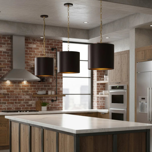 Cannery 3 Light Pendant by Varaluz in bronze, brown. Made from galvanized steel in a unique style.