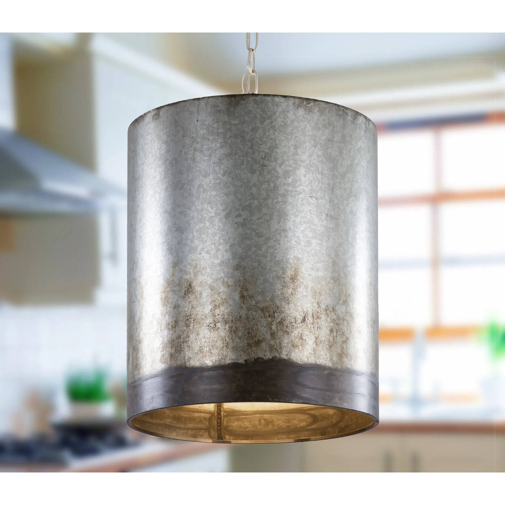 Cannery Pendant by Varaluz in ombre galvanized. Made from ombre galvanized in a modern style.
