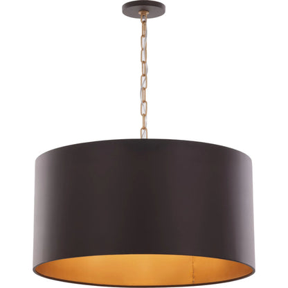 Cannery 4 Light Drum Pendant by Varaluz in bronze, brown. Made from galvanized steel in a unique style.
