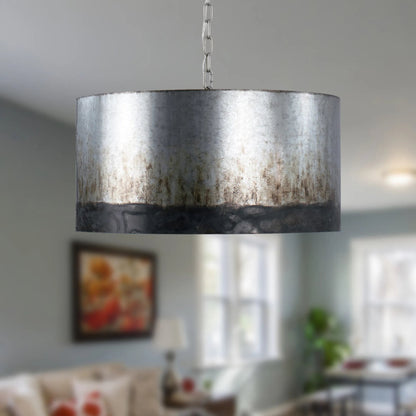Cannery Drum Pendant by Varaluz in ombre galvanized. Made from ombre galvanized in a modern style.