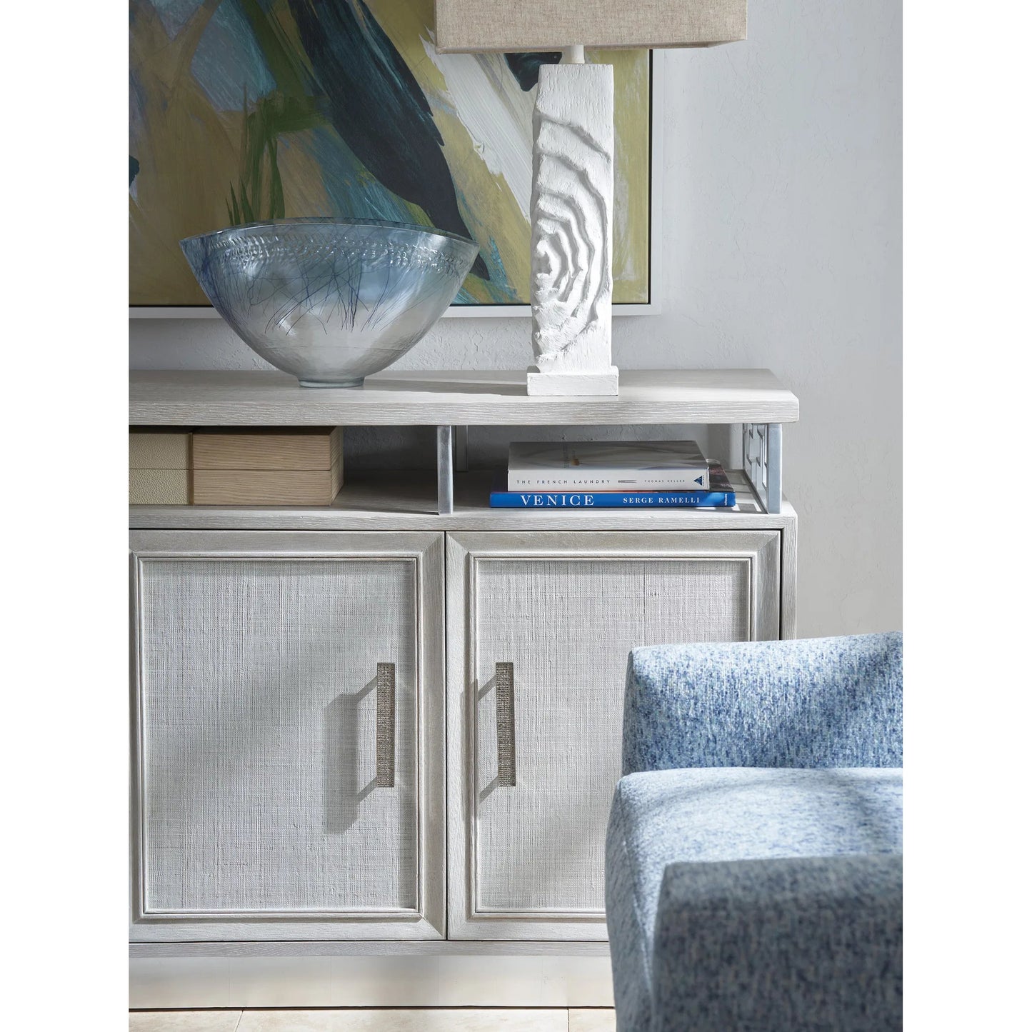 006 SI-2242494 | Closeup | Oakbrook Media Console by Sligh in gray. Made from unique in a transitional style.