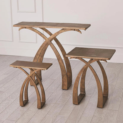 Saigon Console by Global Views in antique brass. Made from cast aluminum in a transitional style.