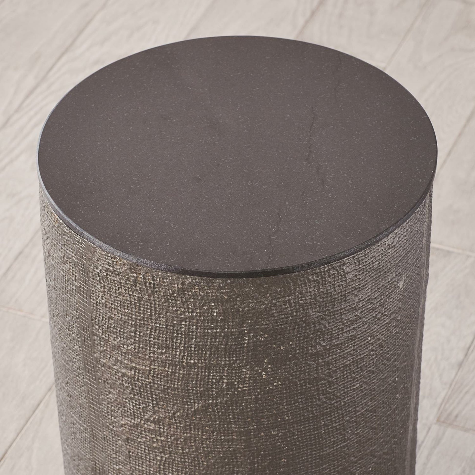 Hemp Etched Barrel Table by Global Views. Made from unique in a eclectic & global style.