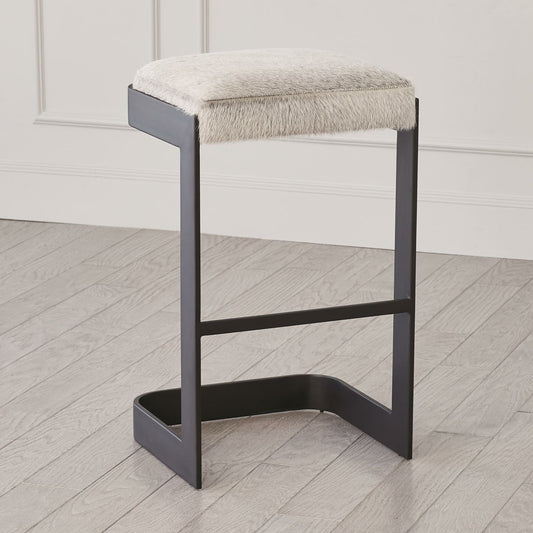 Regan High Bar Stool with Grey Hair by Global Views. Made from iron in a modern style.