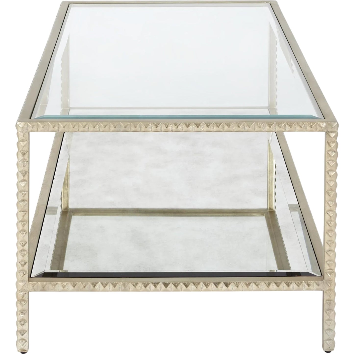 015 SI-2446424 | Additional Silo | Stud Coffee Table by Global Views in silver leaf. Made from aluminum, glass in a transitional style.