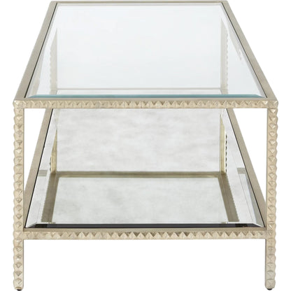 Stud Coffee Table by Global Views in silver leaf. Made from aluminum, glass in a transitional style.