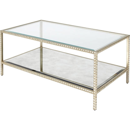 Stud Coffee Table by Global Views in silver leaf. Made from aluminum, glass in a transitional style.