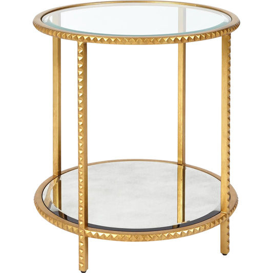 Stud End Table by Global Views. Made from aluminum, antique beveled mirror, glass in a unique style.