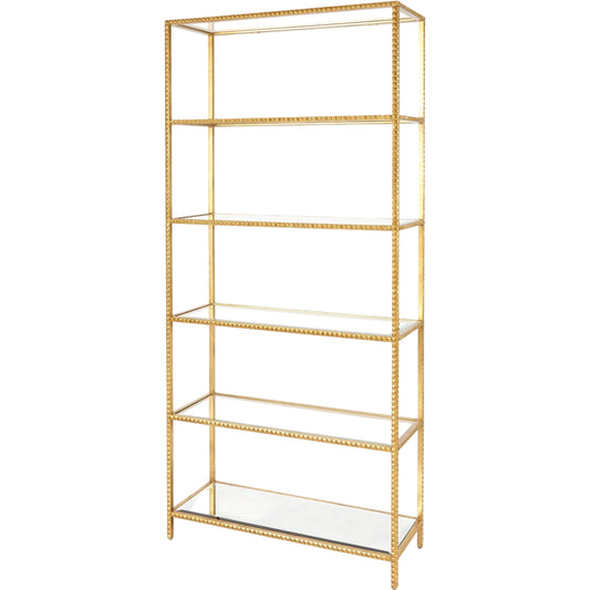 Stud Etagere by Global Views. Made from aluminum, antique beveled mirror, glass in a unique style.