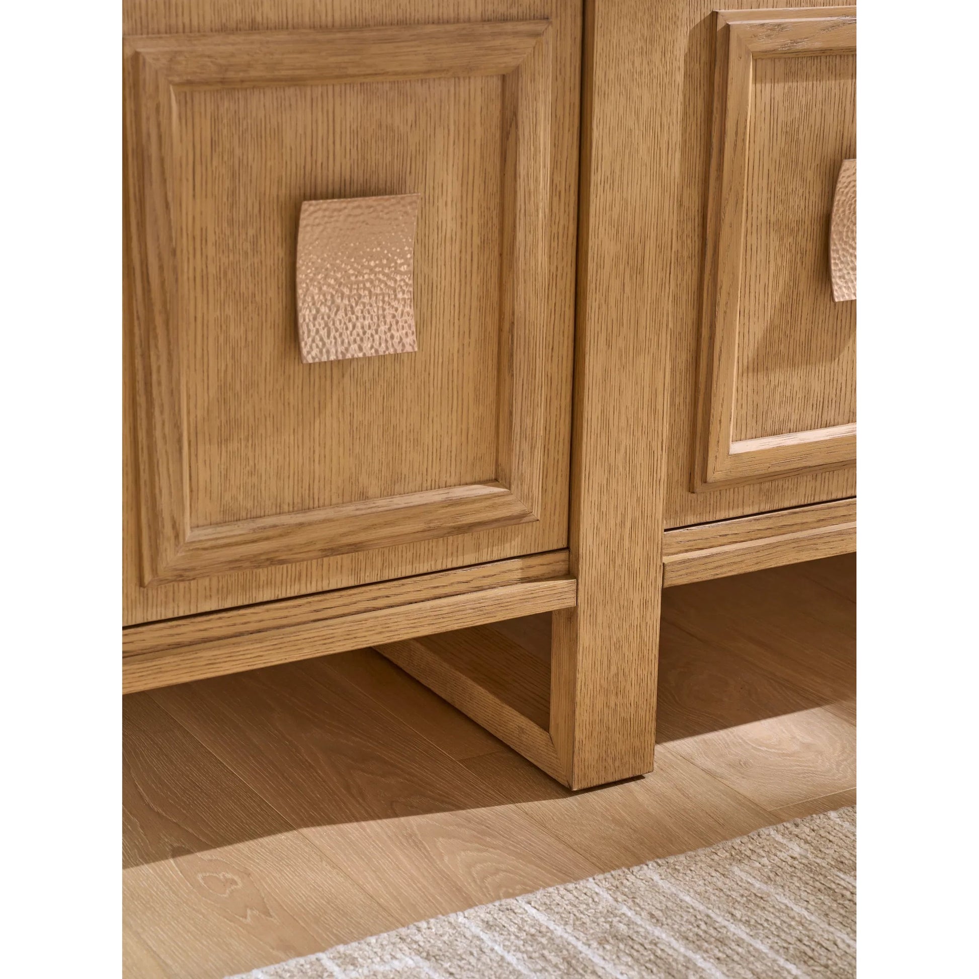 Morella Media Console by Sligh in tan. Made from white oak, metal in a unique style.
